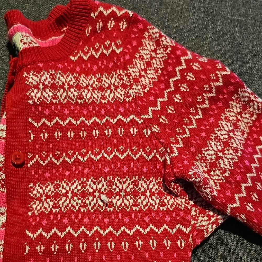 OshKosh B'gosh Red Pink White Knit Sweater Button Size 24 Months Toddler Girl
